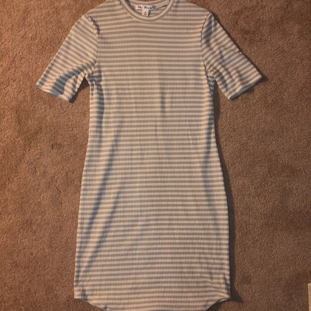 A pale lime green and whit striped dress